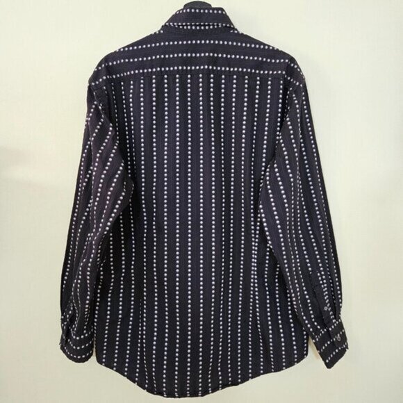 Ted Baker Jean Shirt Mens 6 US L Black Cream Cotton LS Swiss Dots Buttons Boho - Picture 2 of 15